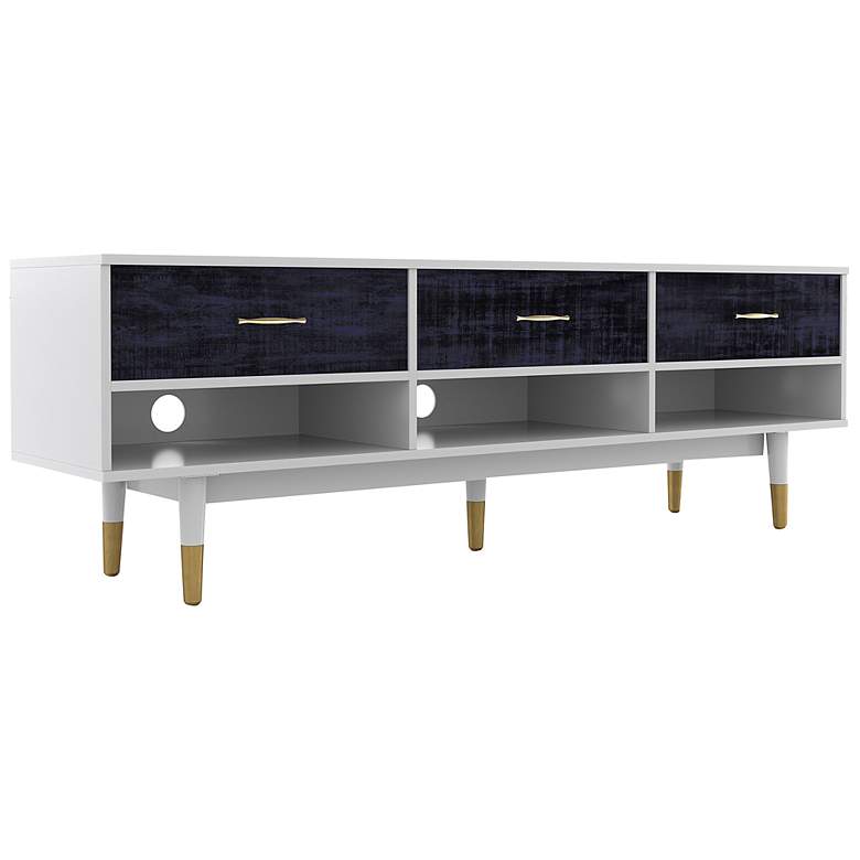 Image 4 Taimae 70 3/4"W White and Navy Blue Wood 3-Drawer TV Stand more views