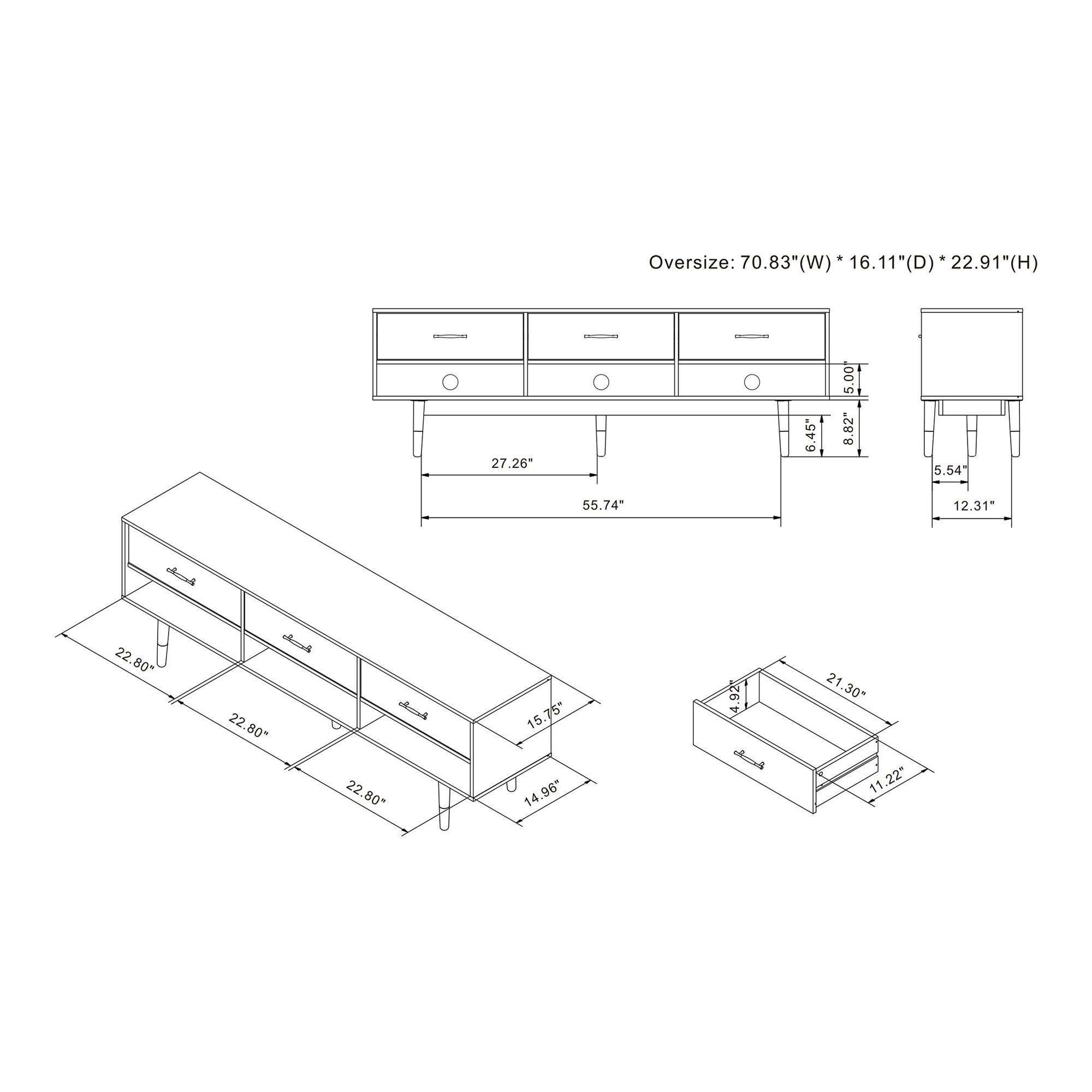 Taimae 70 3/4"W White and Navy Blue Wood 3-Drawer TV Stand