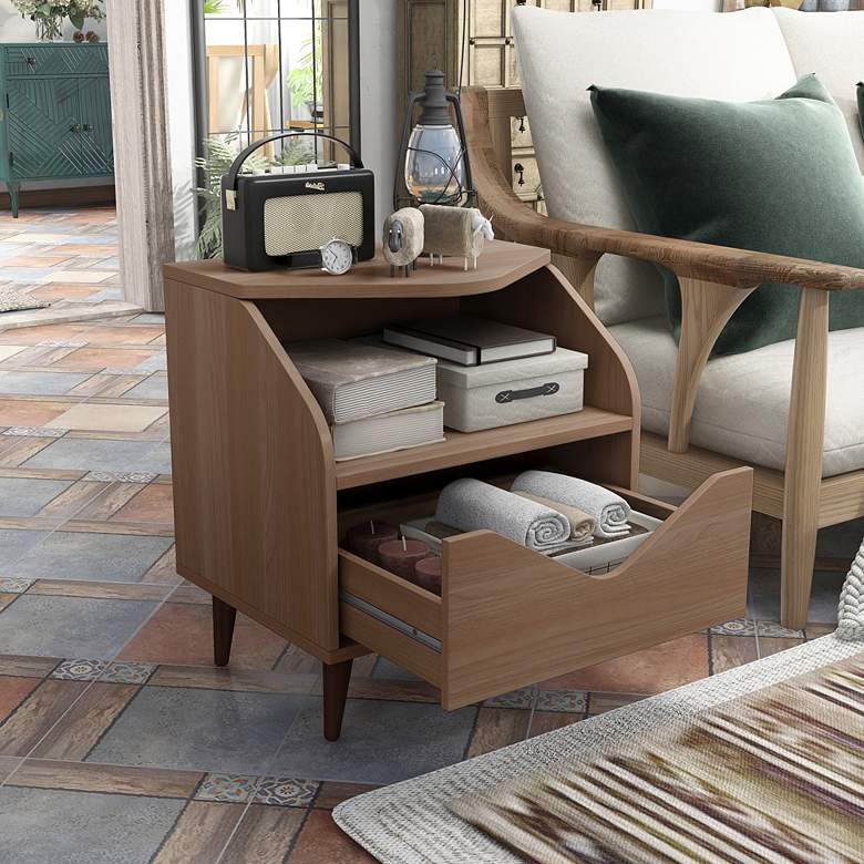 Image 5 Tainy 19 3/4" Wide Honey Walnut Wood 1-Drawer End Table more views