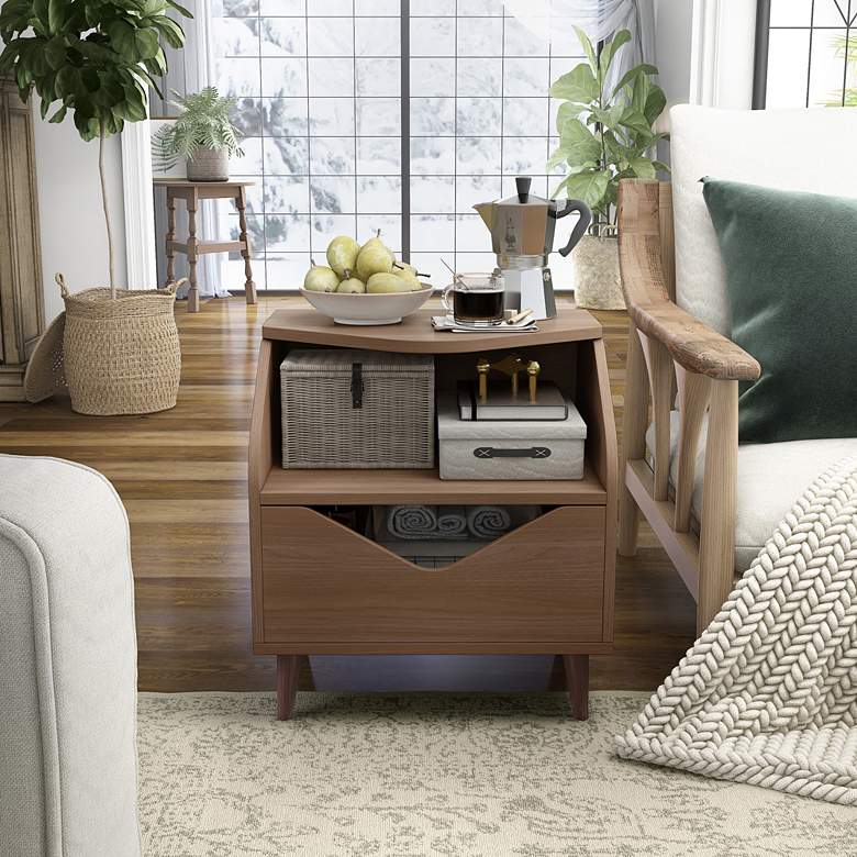 Image 6 Tainy 19 3/4" Wide Honey Walnut Wood 1-Drawer End Table more views