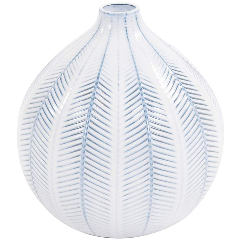 Image 1 Tairo Blue and White Chevron 10" High Ceramic Globe Vase