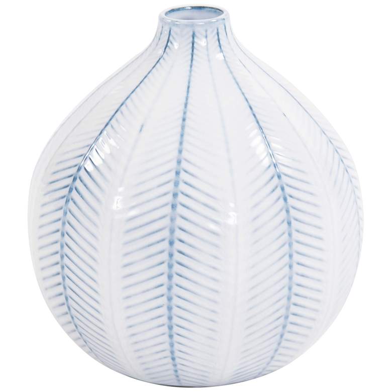 Image 1 Tairo Blue and White Chevron 8 inch High Ceramic Globe Vase