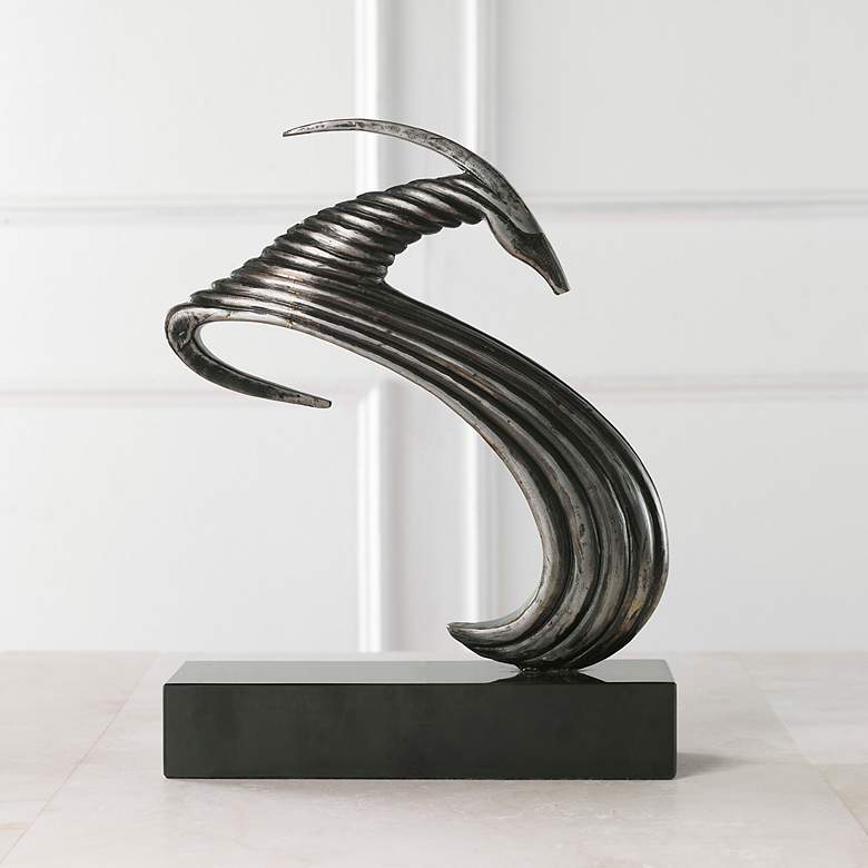 Image 1 Take The Lead 15" High Aged Silver Ram Metal Sculpture