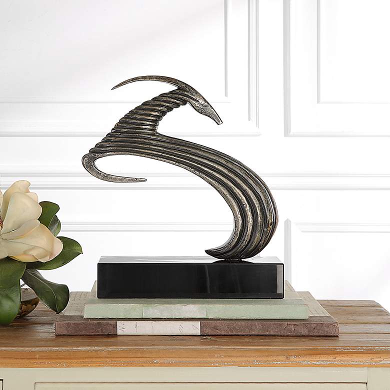 Image 3 Take The Lead 15" High Aged Silver Ram Metal Sculpture more views