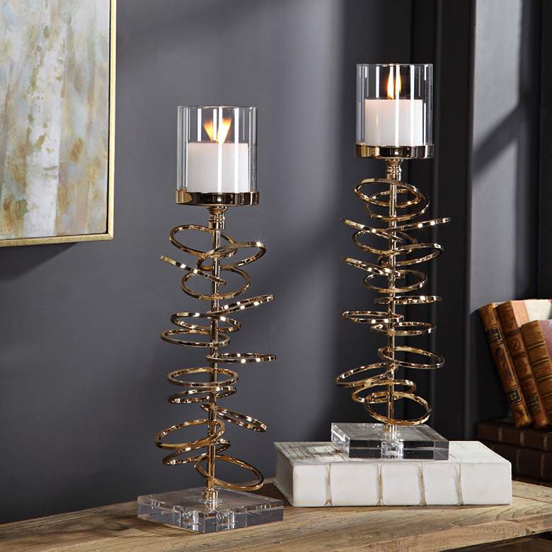 Image 1 Tala Gold Stacked Rings Pillar Candle Holders Set of 2