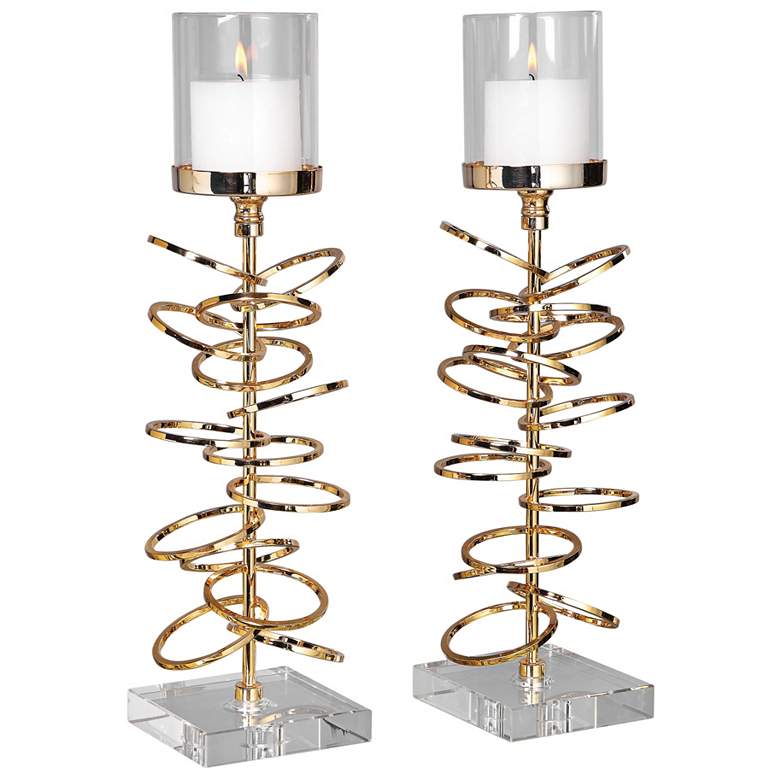 Tala Gold Stacked Rings Pillar Candle Holders Set of 2 more views