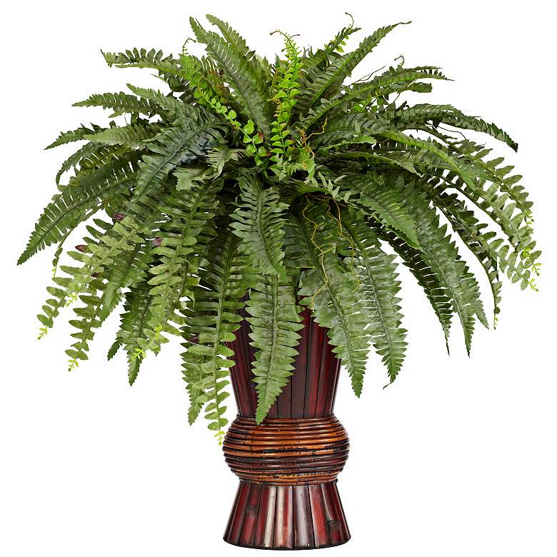 Tall Boston 33&quot;H Fern Faux Plant in a Colored Bamboo Vase