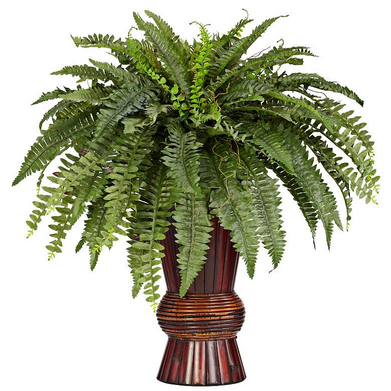 Image 1 Tall Boston 33"H Fern Faux Plant in a Colored Bamboo Vase