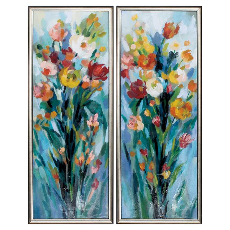 Image 1 Tall Bright Flowers 36 inch High 2-Piece Framed Wall Art Set