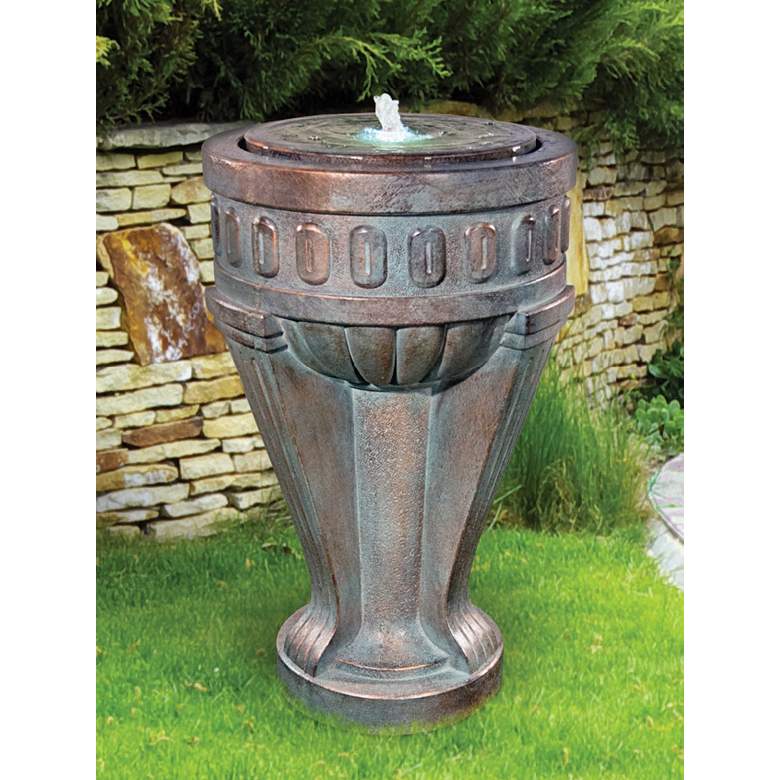 Image 1 Tall Chalice 35 1/2" High Bubbler Garden Fountain with Light