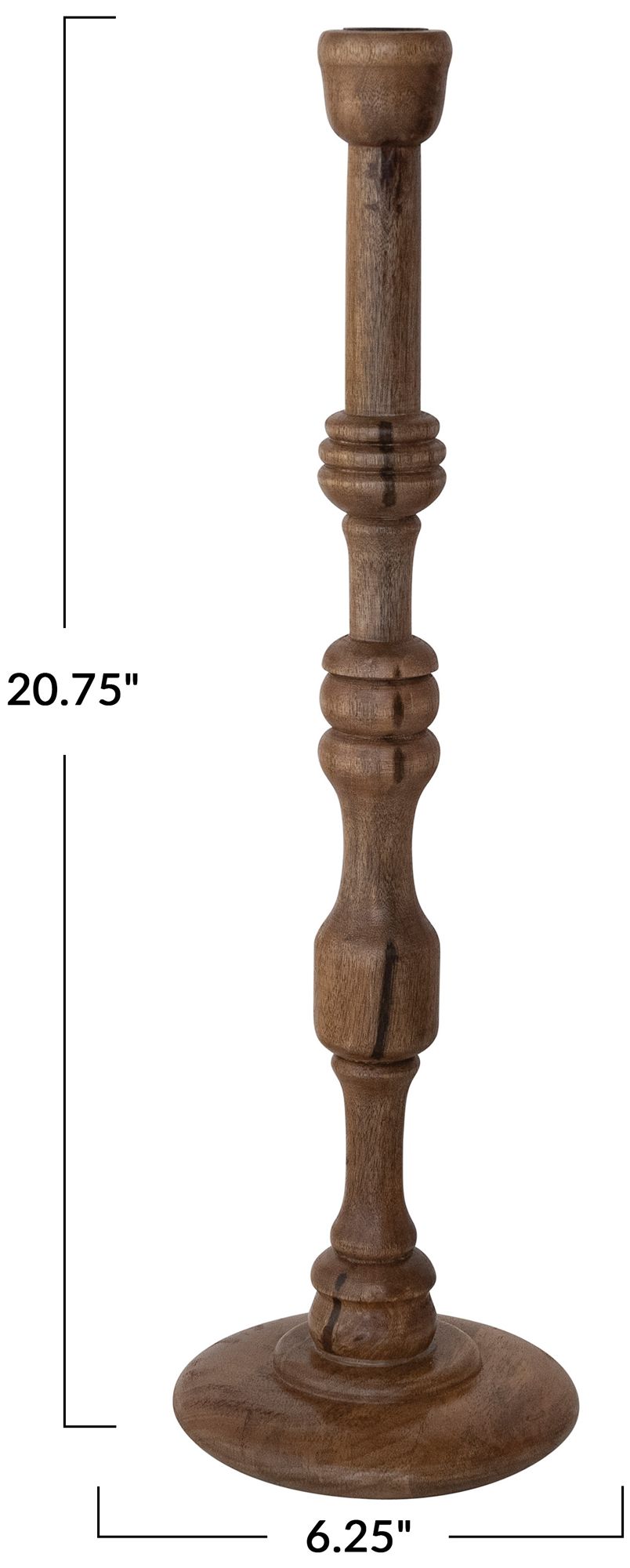 Image 2 Tall Turned Mango Wood Taper Candle Holder, Walnut Finish more views