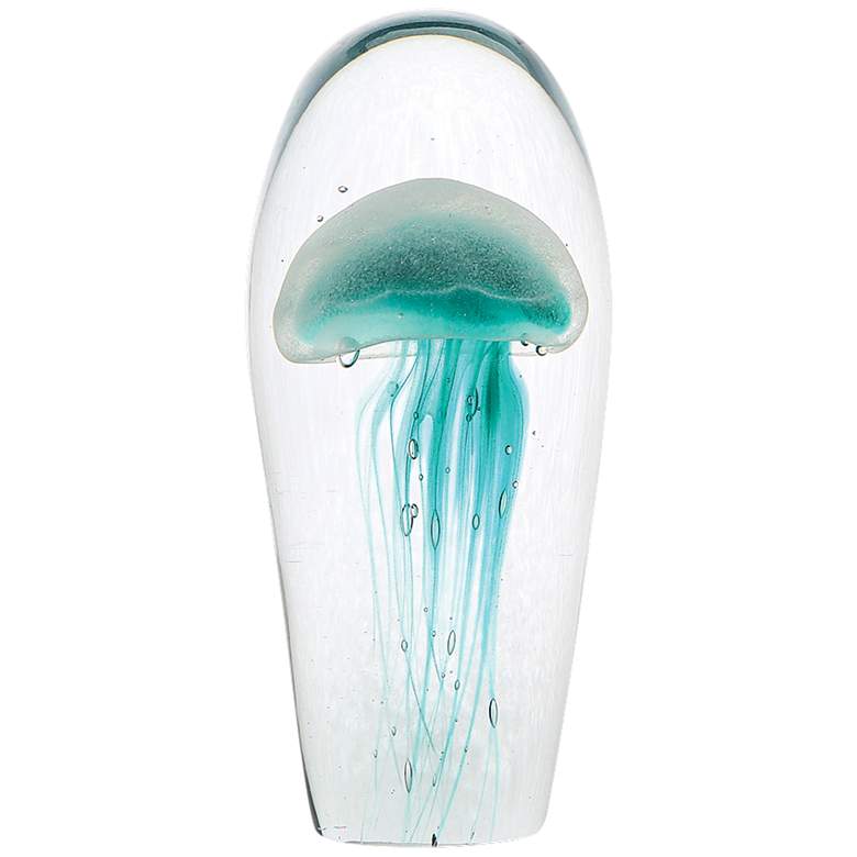 Image 1 Tall Turquoise Glow Glass 9 inch High Jellyfish Figurine
