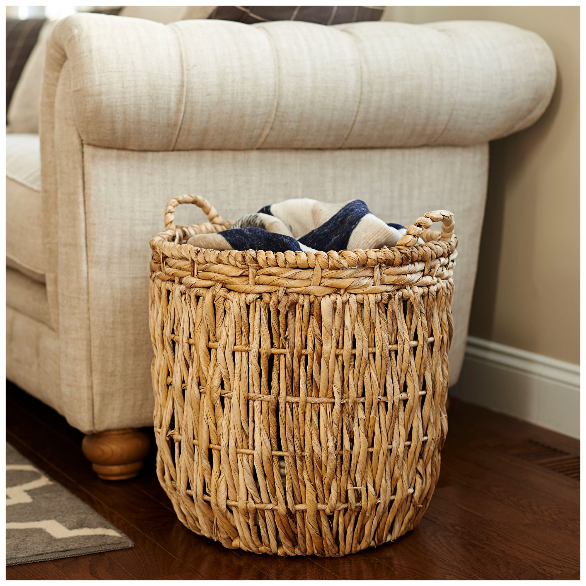 Image 2 Tall Wicker Floor Basket with Handles, Handmade, Laundry and Storage more views