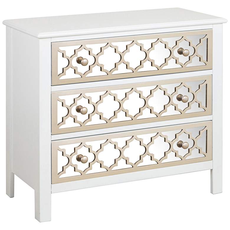 Image 1 Tallen 34 inch Wide Champagne Quatrefoil Mirrored Drawer Chest