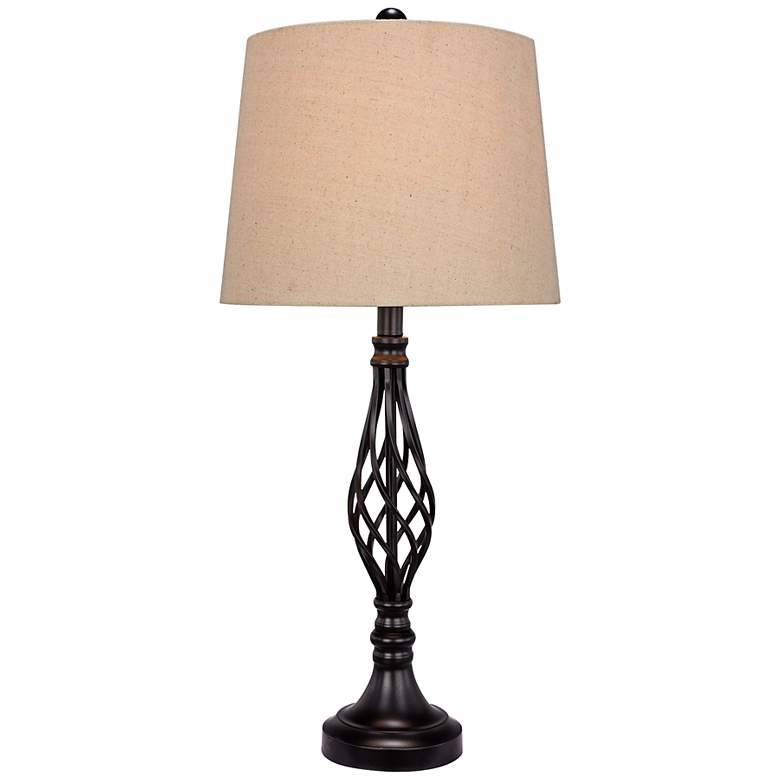 Image 1 Tallia 27 inch Linen Shade with Black Open Spiral Table Lamp