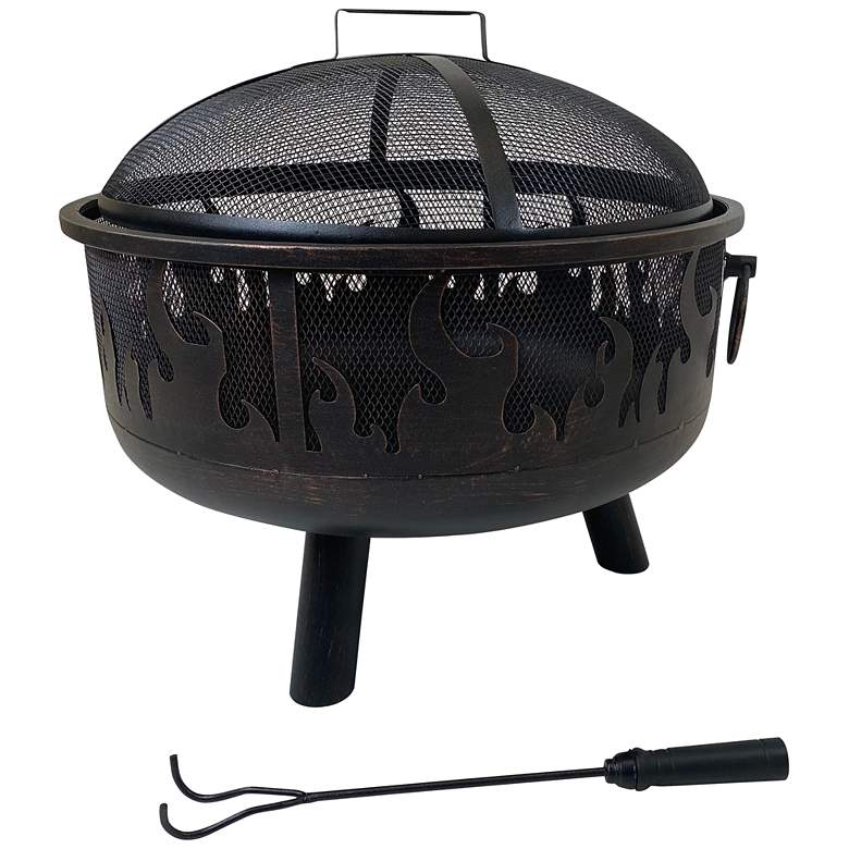 Image 1 Talon 24 1/4" Round Black Wood Burning Fire Pit with Flames