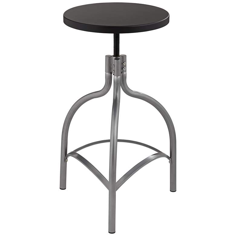 Image 2 Talor Modern Silver and Black Metal and Wood Adjustable Swivel Barstool