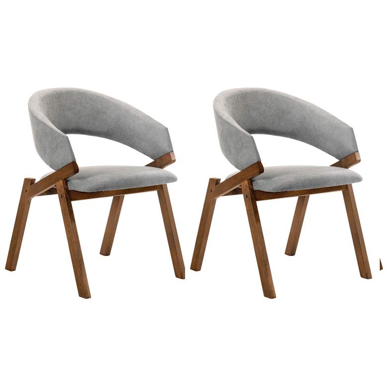Image 1 Talulah Set of 2 Dining Side Chairs in Gray Fabric and Walnut Veneer