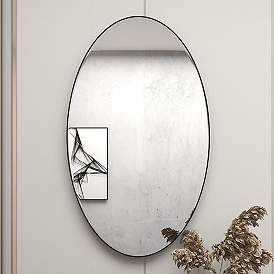 Image1 of Talya Matte Black Wood 24"x 40" Oval Wall Mirror