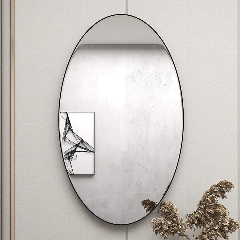Image 1 Talya Matte Black Wood 24 inchx 40 inch Oval Wall Mirror