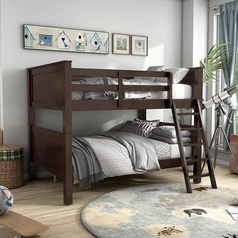 Image 1 Tam Walnut Wood Bunk Bed with Ladder