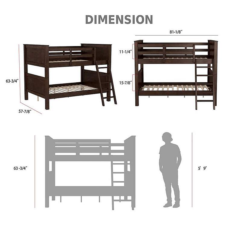 Image 7 Tam Walnut Wood Bunk Bed with Ladder more views