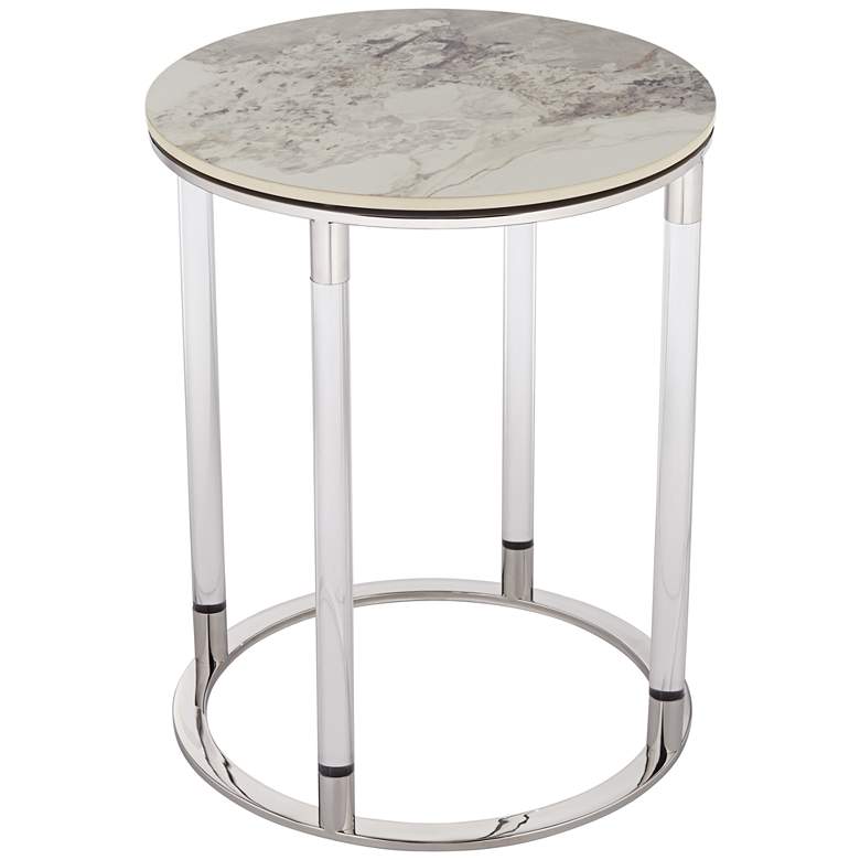 Image 2 Tamara 18 1/4" Wide Stone and Chrome Round Side Table