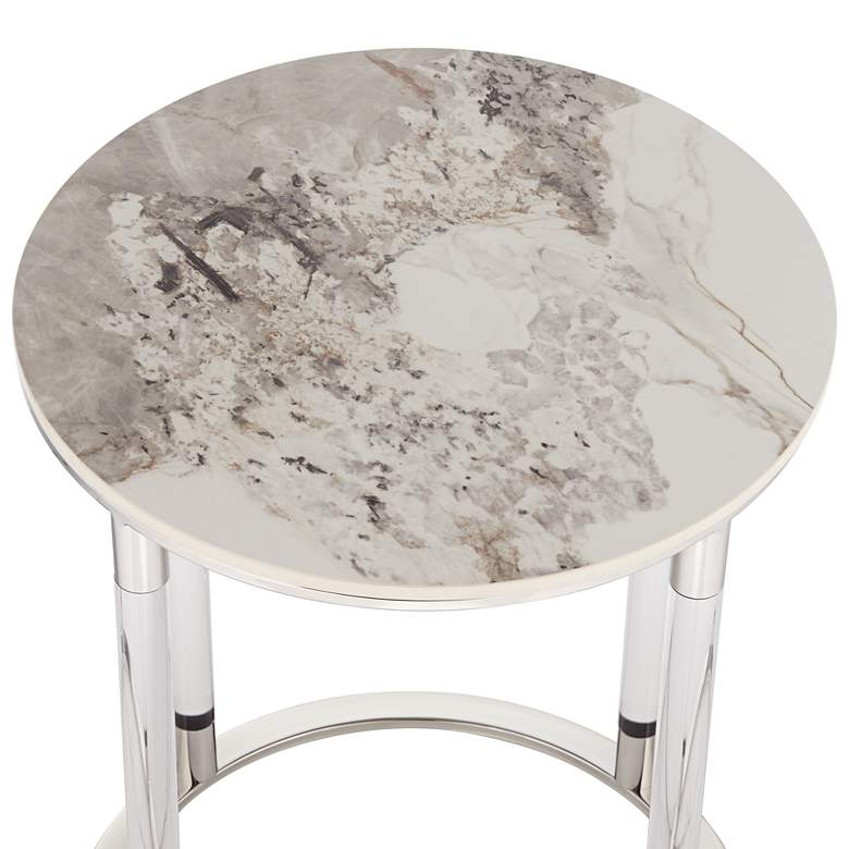 Image 3 Tamara 18 1/4" Wide Stone and Chrome Round Side Table more views