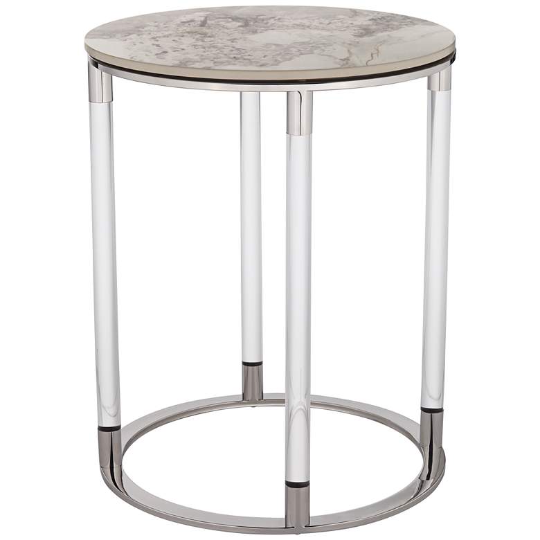 Image 7 Tamara 18 1/4" Wide Stone and Chrome Round Side Table more views