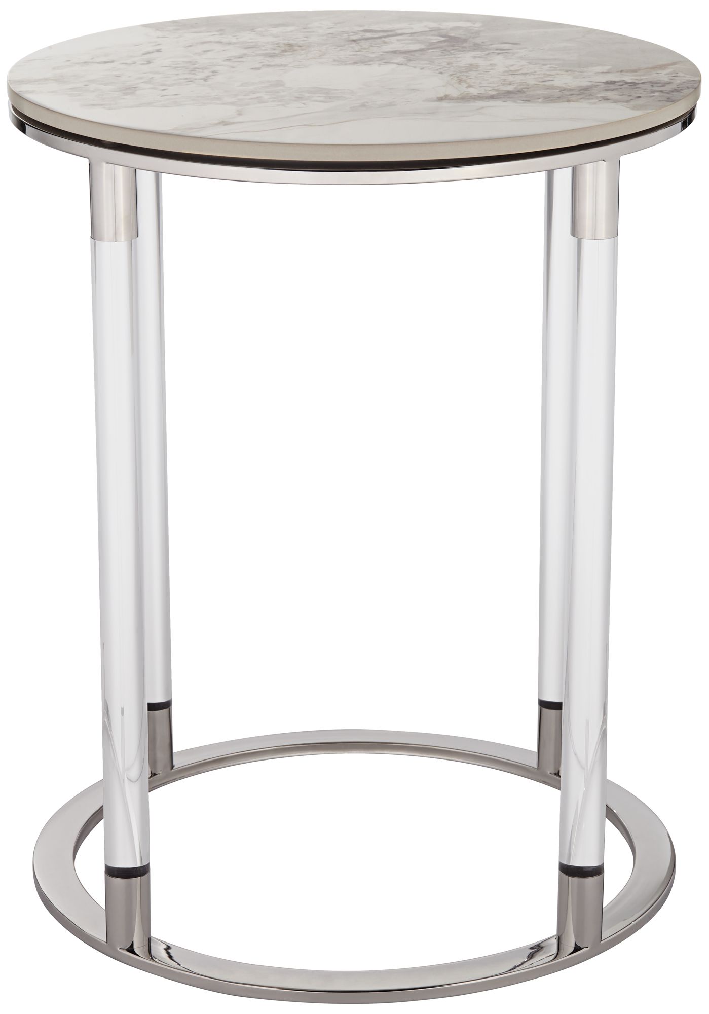 Tamara 18 1/4" Wide Stone and Chrome Round Side Table