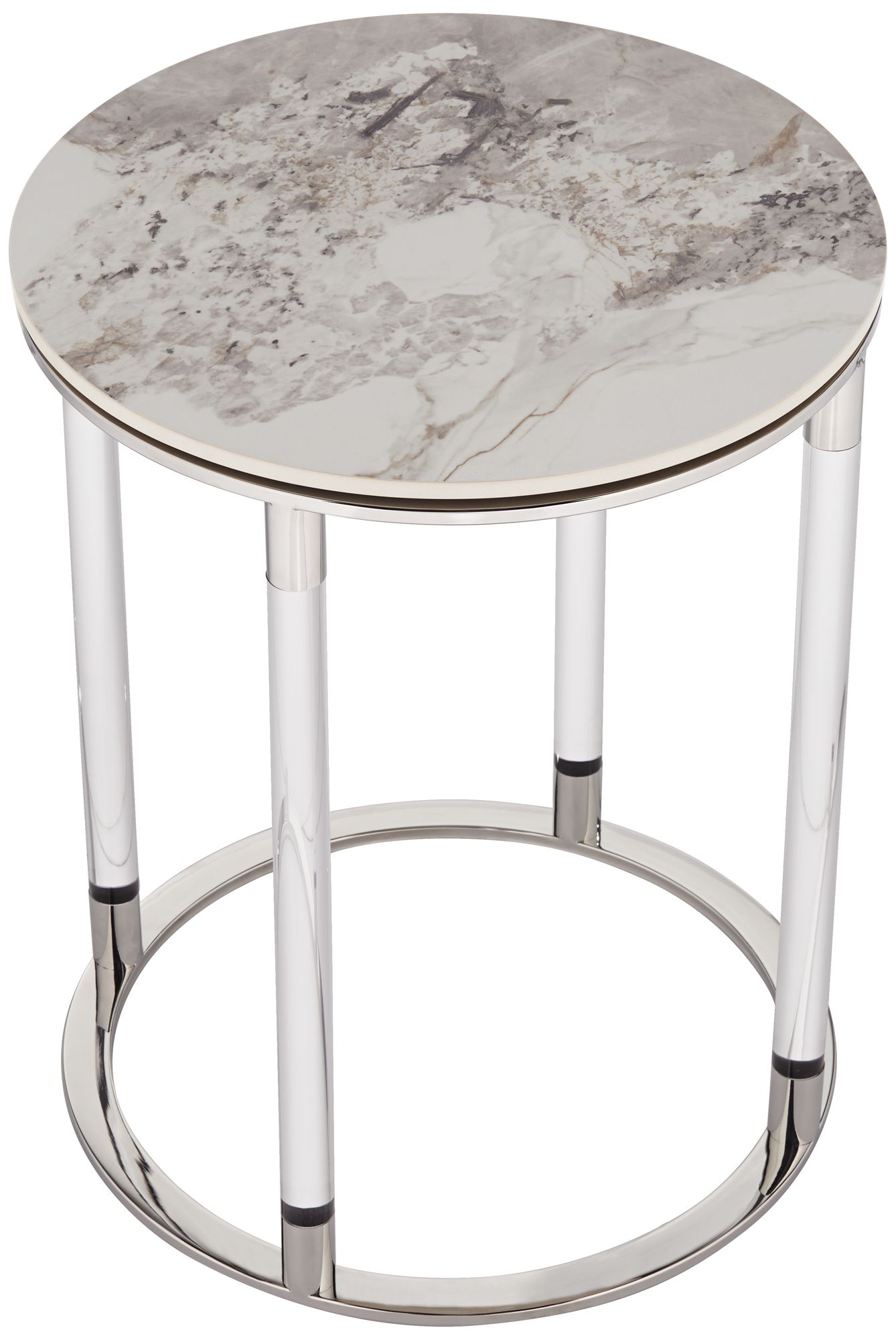 Tamara 18 1/4" Wide Stone and Chrome Round Side Table