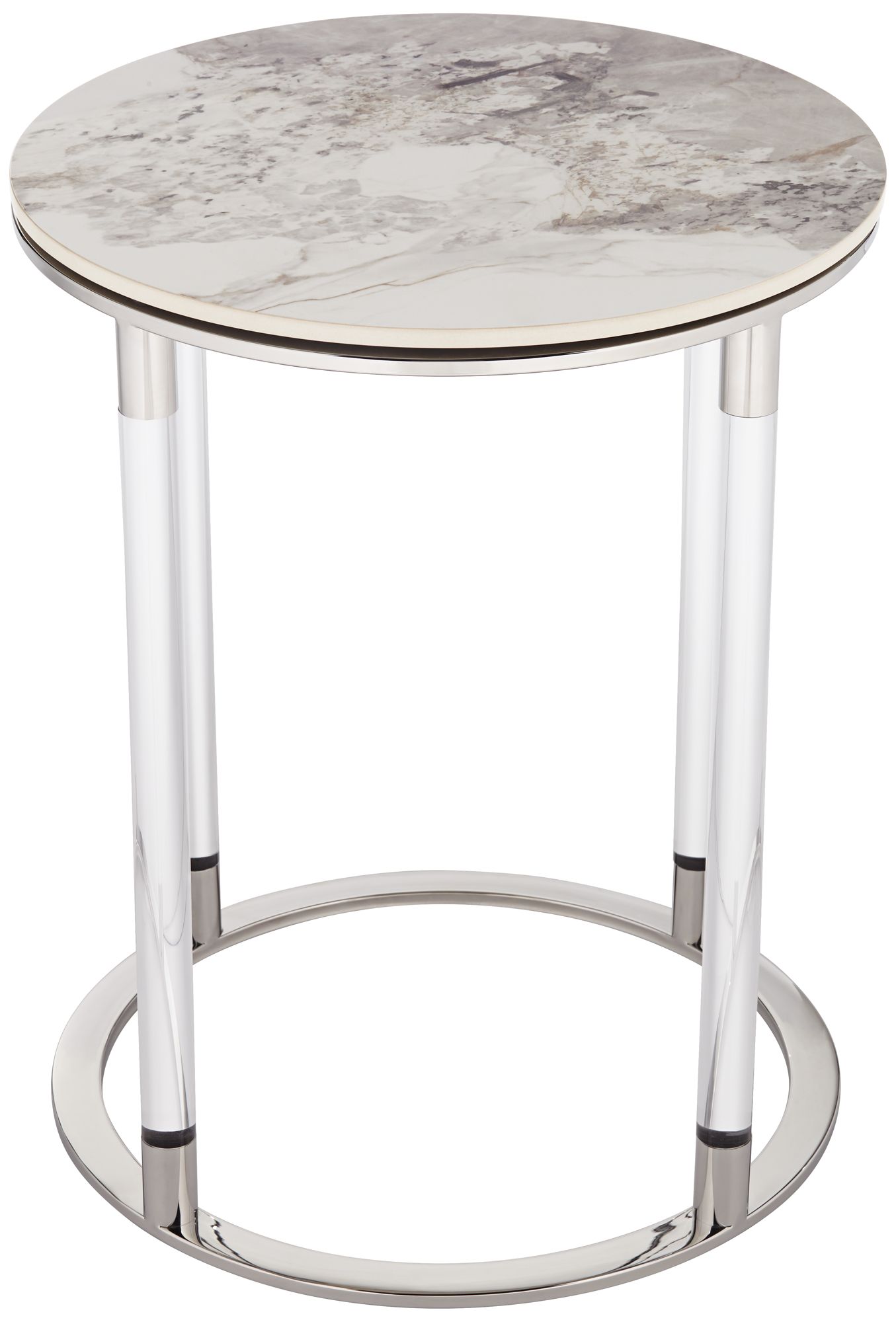 Tamara 18 1/4" Wide Stone and Chrome Round Side Table