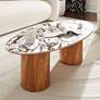 Tamara 47" Wide Marble Natural Ash Wood Oval Coffee Table