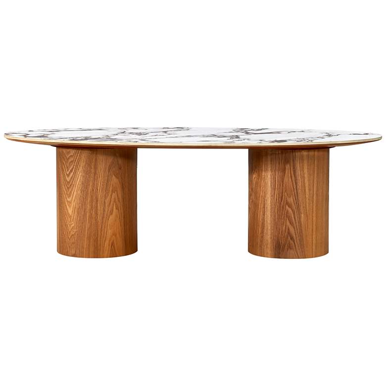 Image 5 Tamara 47" Wide Marble Natural Ash Wood Oval Coffee Table more views