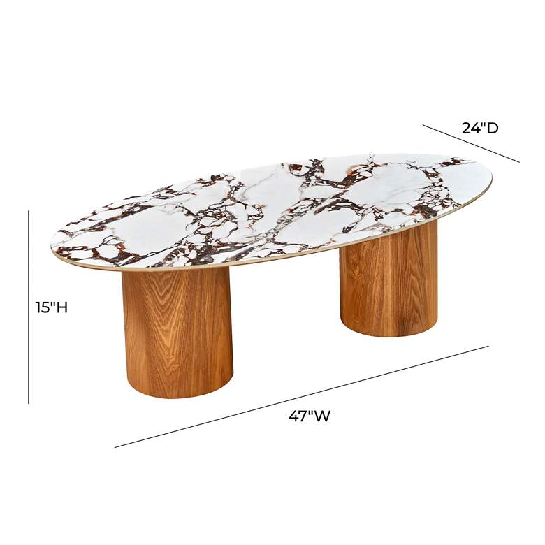 Image 6 Tamara 47" Wide Marble Natural Ash Wood Oval Coffee Table more views