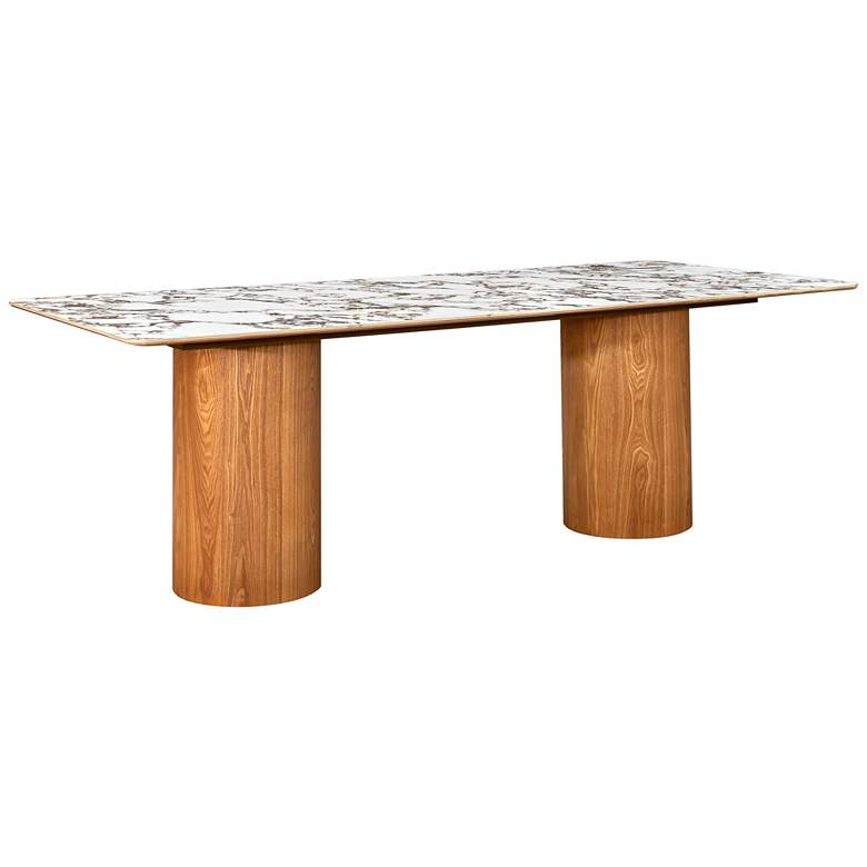 Image 2 Tamara 94"W Marble Natural Ash Wood Rectangular Dining Table