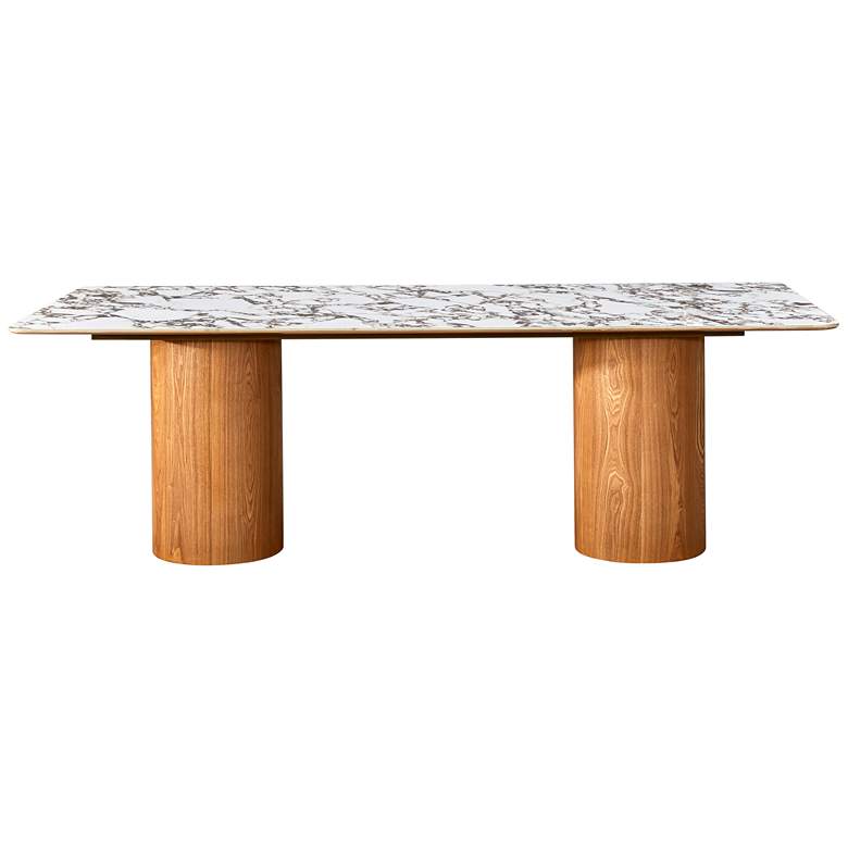 Image 4 Tamara 94 inchW Marble Natural Ash Wood Rectangular Dining Table more views