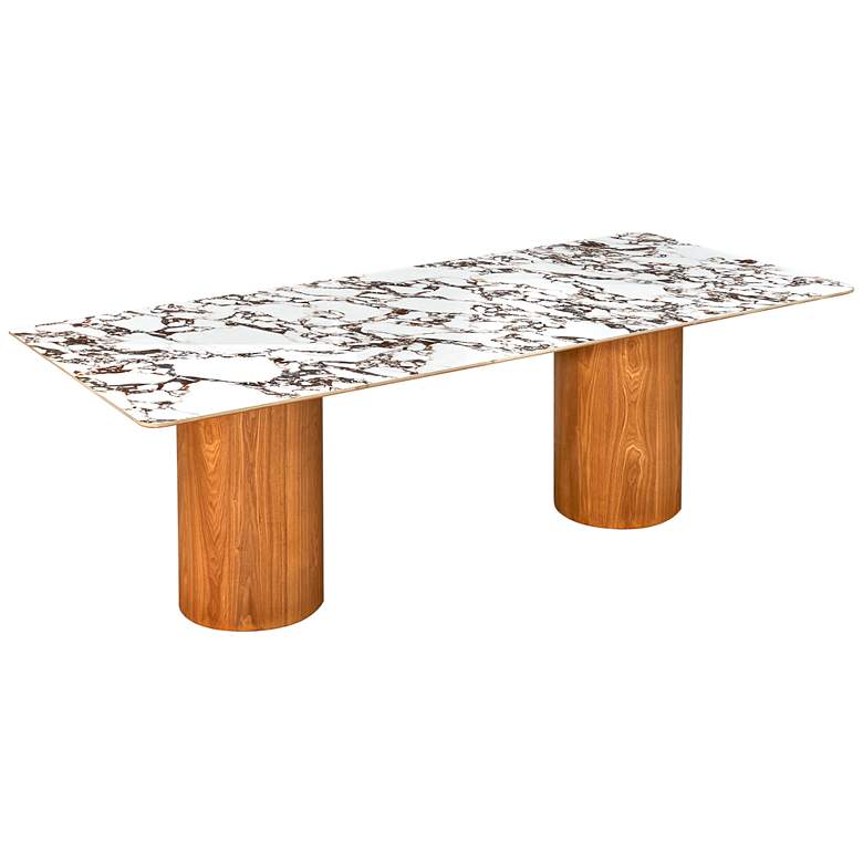 Image 5 Tamara 94 inchW Marble Natural Ash Wood Rectangular Dining Table more views