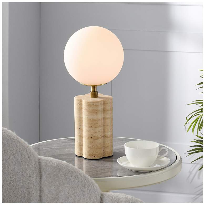 Image 1 Tamara Day Amabel 13" High Beige Travertine Table Lamp With White Shade