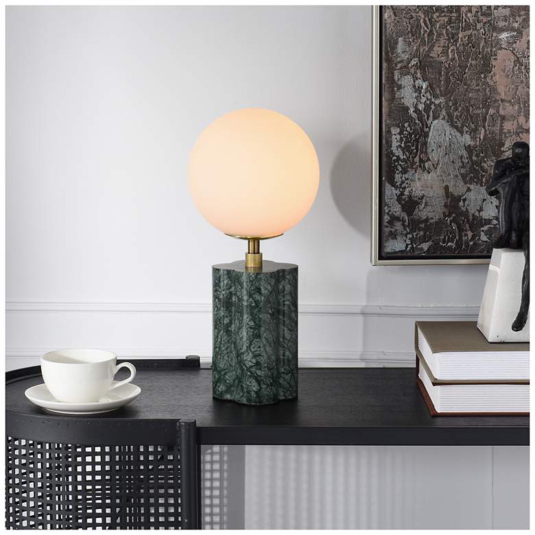 Image 1 Tamara Day Amabel 13" High Green Marble Table Lamp With White Shade
