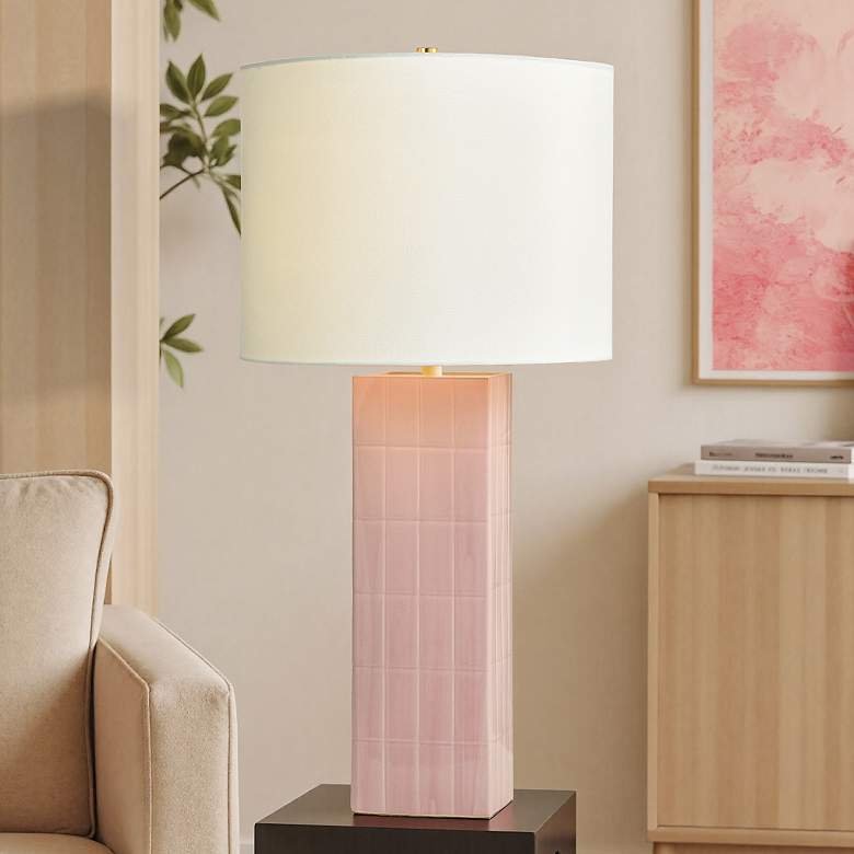 Image 1 Tamara Day Augustus 32" High Pink Peony Table Lamp With Off-White Shade