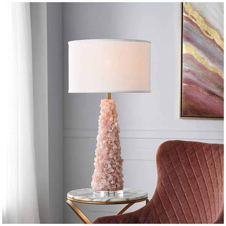 Image 1 Tamara Day Belinda 34"H Rose Quartz Stone Table Lamp With Off-White Shade