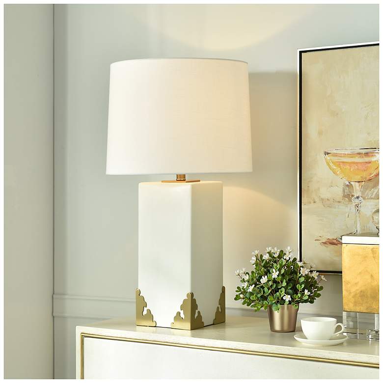 Image 1 Tamara Day Caspian 30"H Brass & White Table Lamp With Off-White Shade
