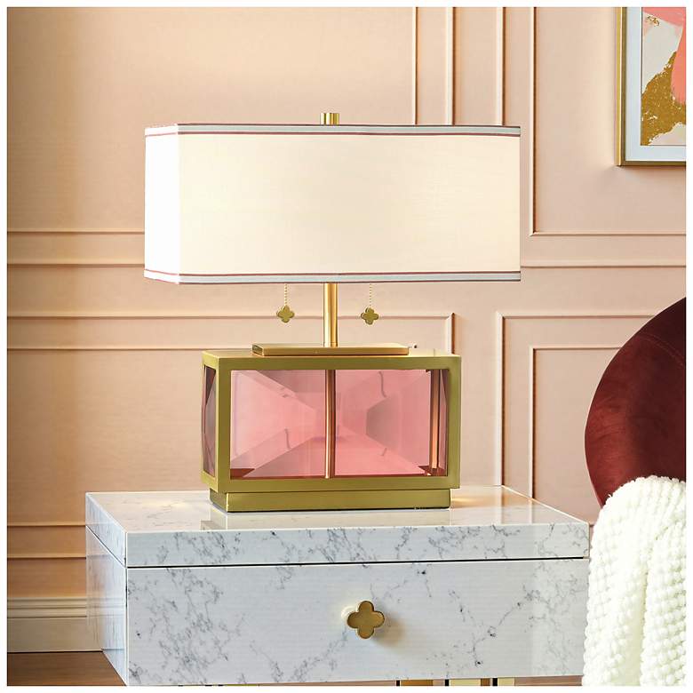 Image 1 Tamara Day Celeste 21"H Blush & Brass Crystal Table Lamp w/ Off-White Shade