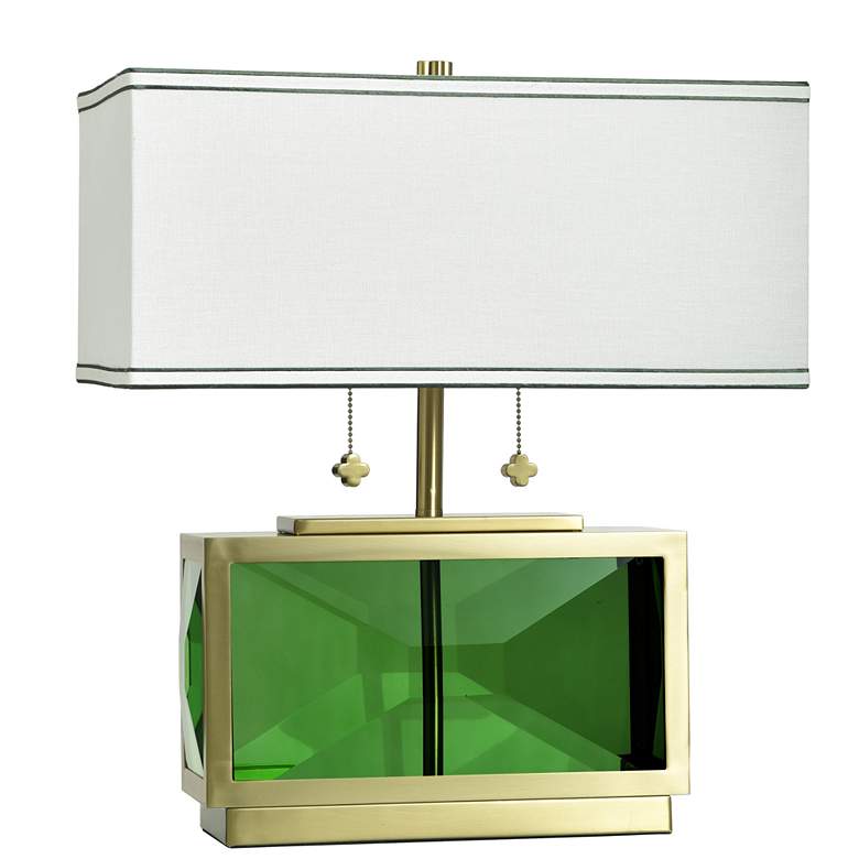 Image 2 Tamara Day Celeste 21"H Green & Brass Crystal Table Lamp w/ Off-White Shade