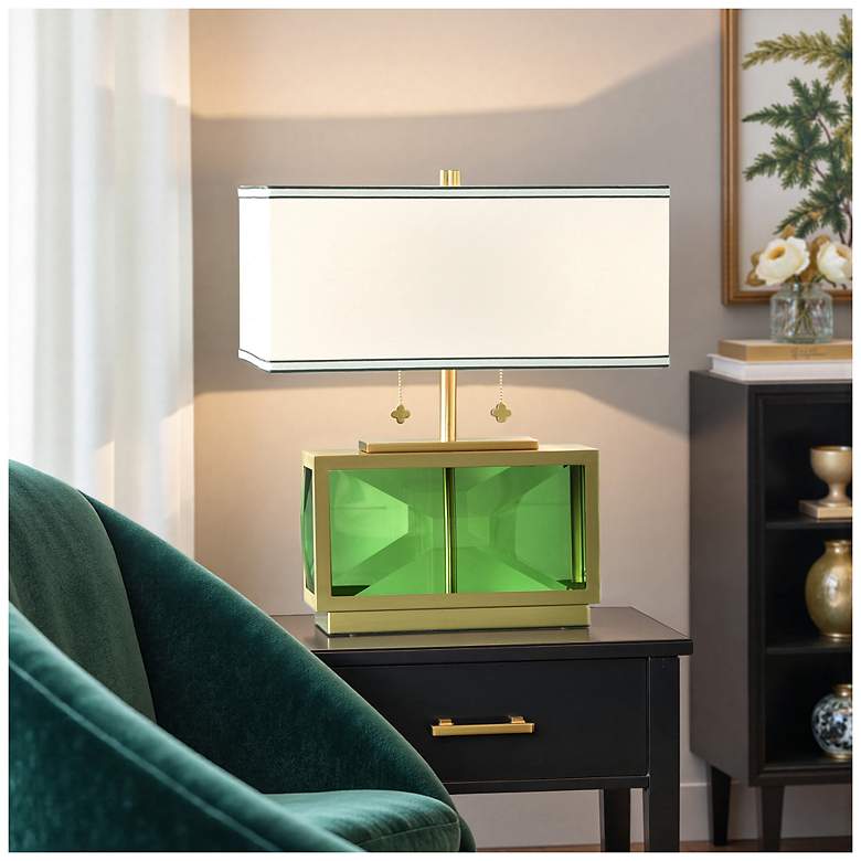 Image 1 Tamara Day Celeste 21"H Green & Brass Crystal Table Lamp w/ Off-White Shade