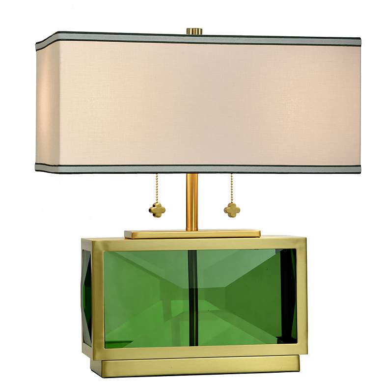 Image 3 Tamara Day Celeste 21"H Green & Brass Crystal Table Lamp w/ Off-White Shade more views