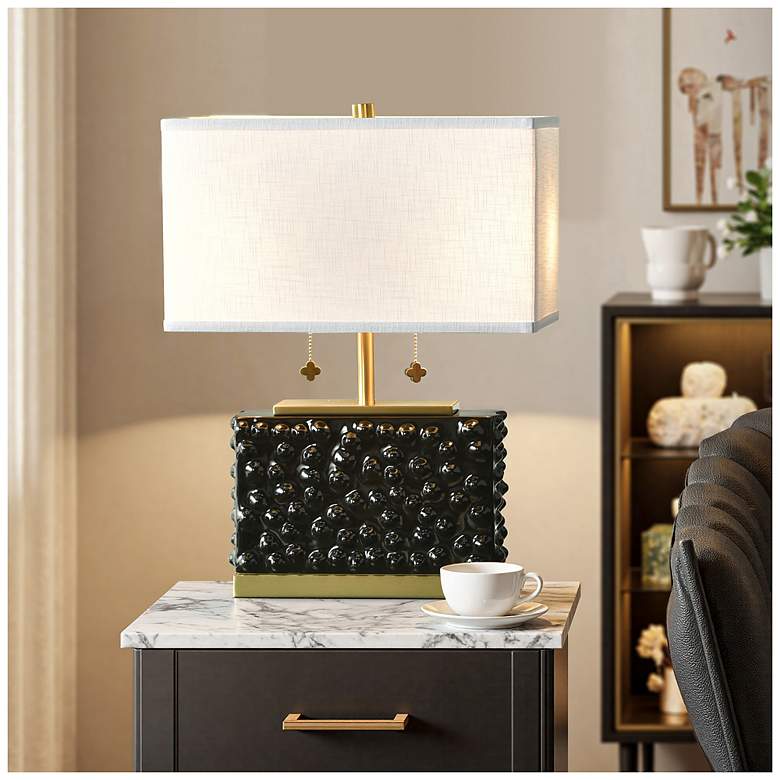 Image 1 Tamara Day Edmund 21" High Glossy Black Table Lamp With Off-White Shade