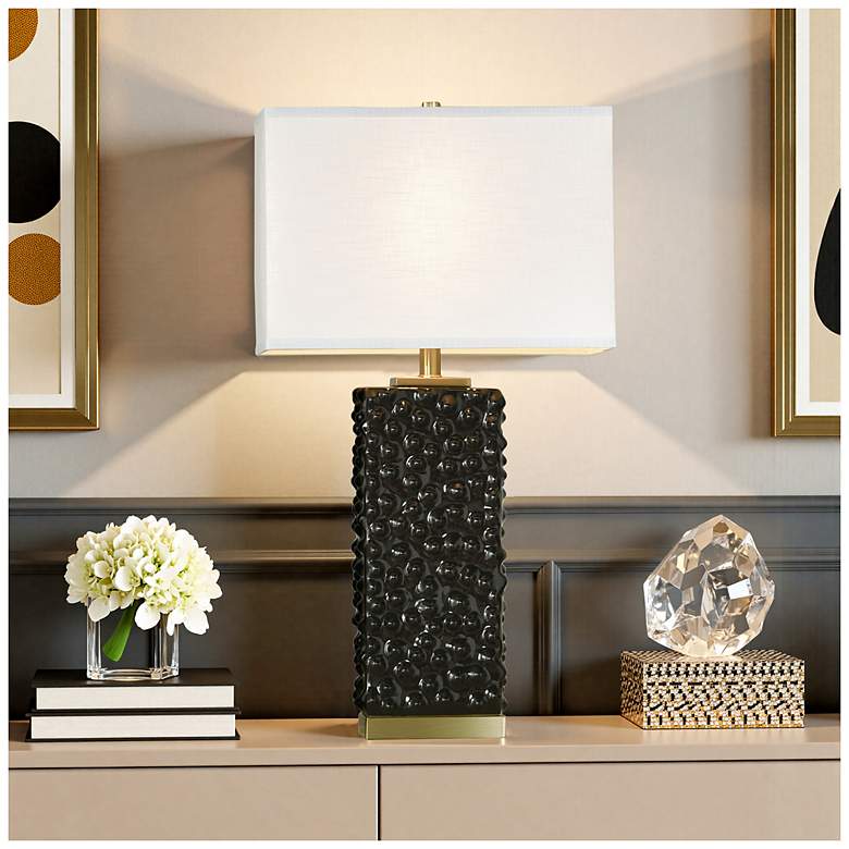 Image 1 Tamara Day Edmund 30"H Brass & Glossy Black Table Lamp With Off-White Shade