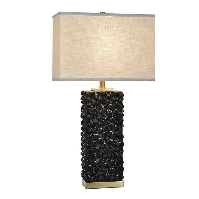 Image 3 Tamara Day Edmund 30"H Brass & Glossy Black Table Lamp With Off-White Shade more views
